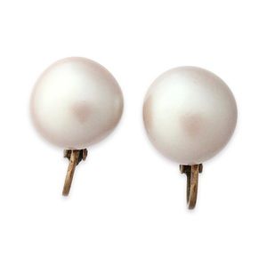 Vintage Vogue Faux Pearl Clip On Earrings Large Round Button Brass